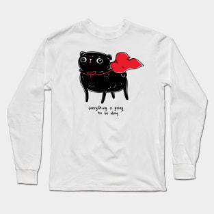 Funny Black Pug, Kawaii Cute Hero Dog Long Sleeve T-Shirt